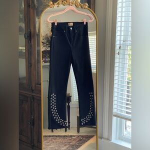 MISA NWT Star Cropped Flare Silver Grommet/Studded Fringe Hem Black Jeans